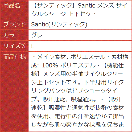 メンズ サイクルジャージ 上下セット( グレー,  L)の画像