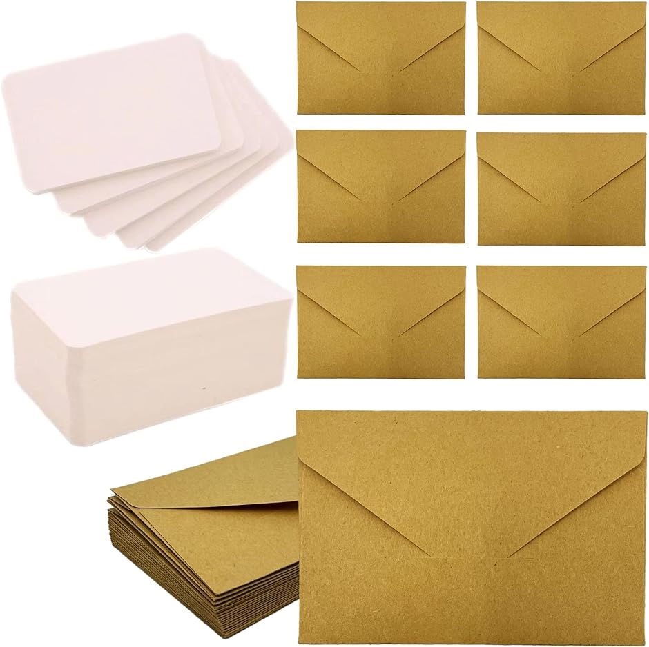 名刺サイズ クラフト紙 封筒 メッセージカード 無地 白紙 100枚セット( ブラウン)