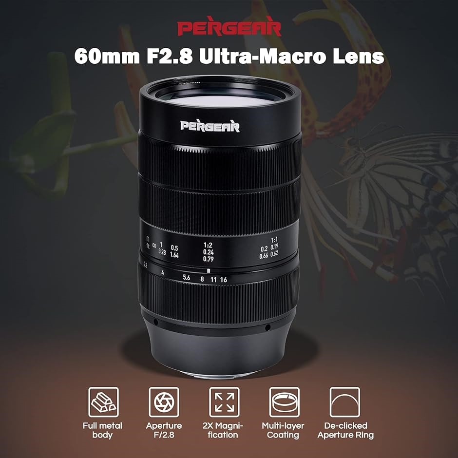 60mm F2.8 マクロレンズ マニュアルフォーカス 2X倍率 マイクロ距離