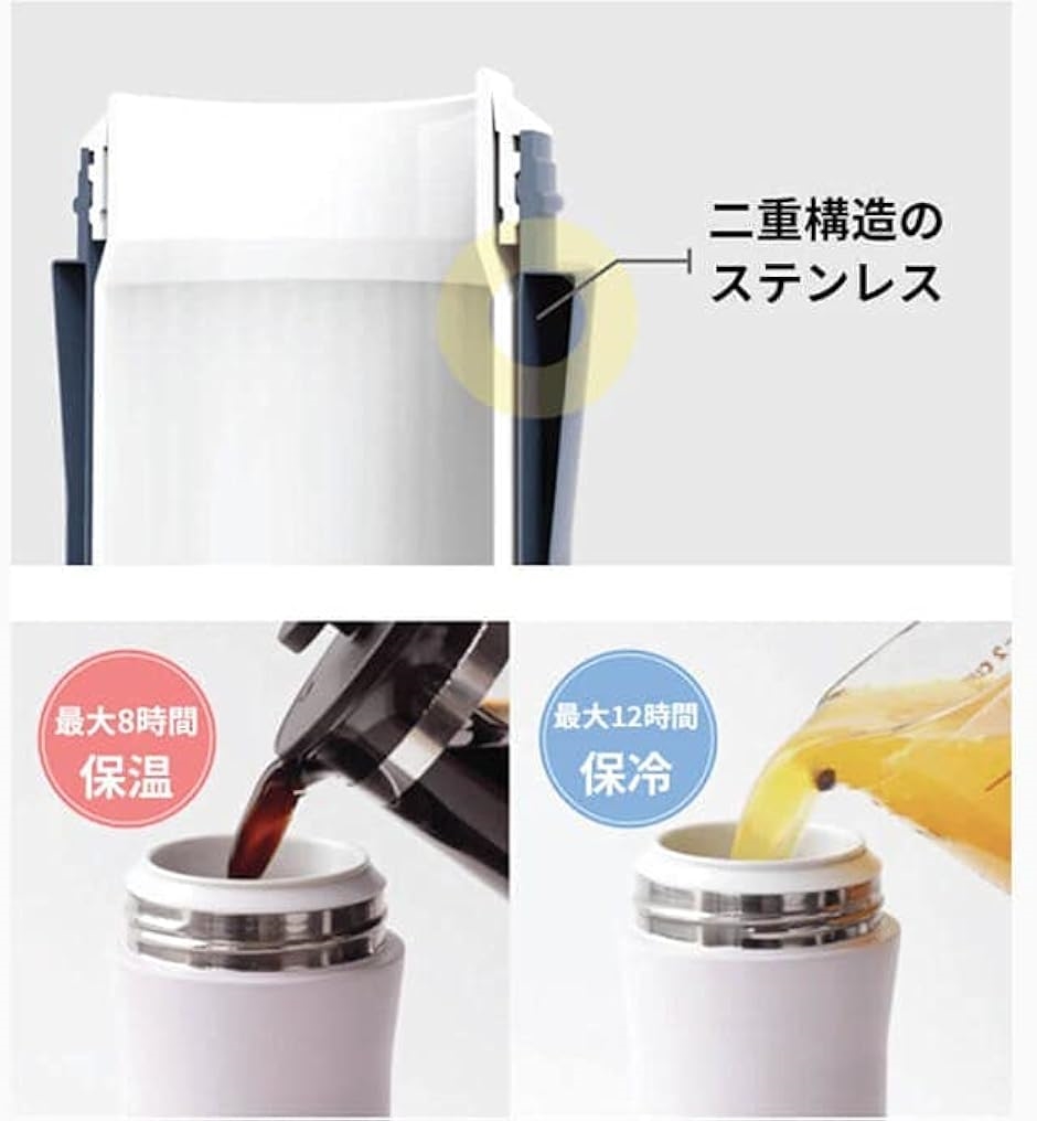 磁器製 KOKORO フラスク ホワイト 水筒 ボトル 8時間 保温 保冷( White