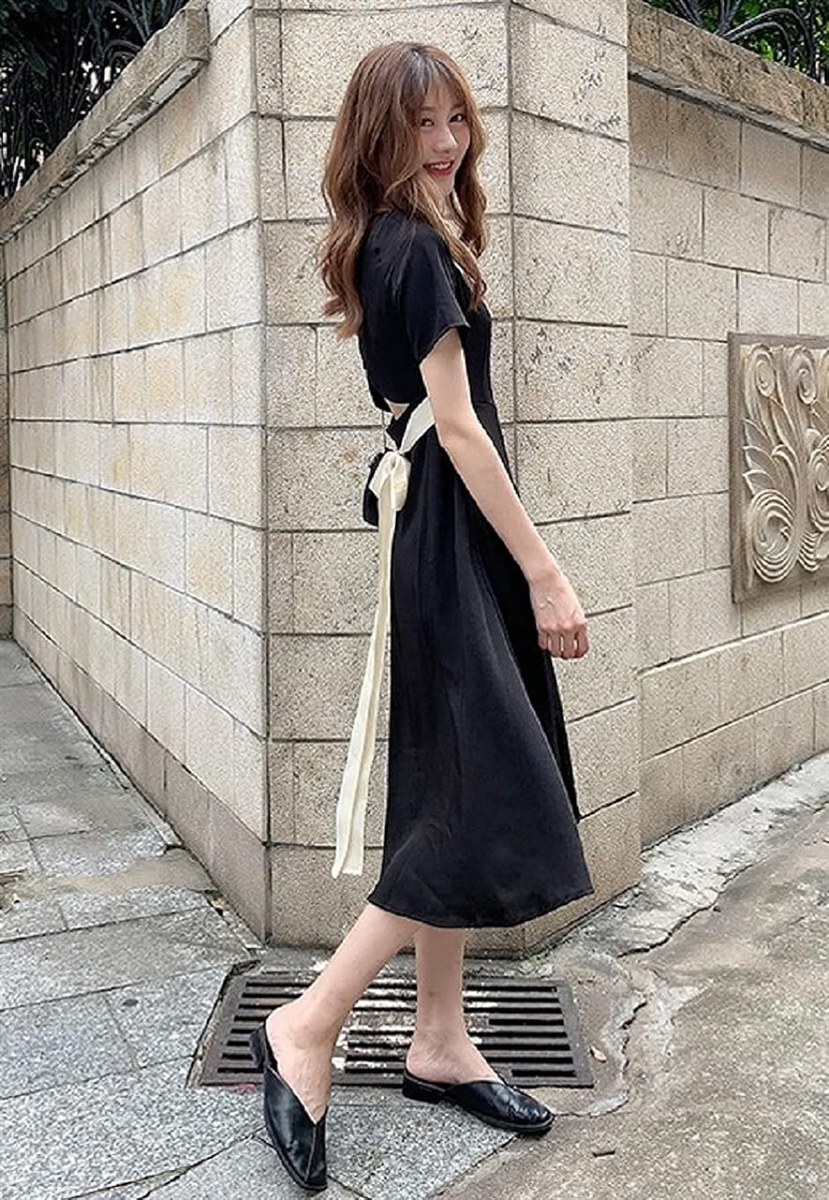 背中 腰 開き タイト Aライン フレア ワンピース セクシー 半袖