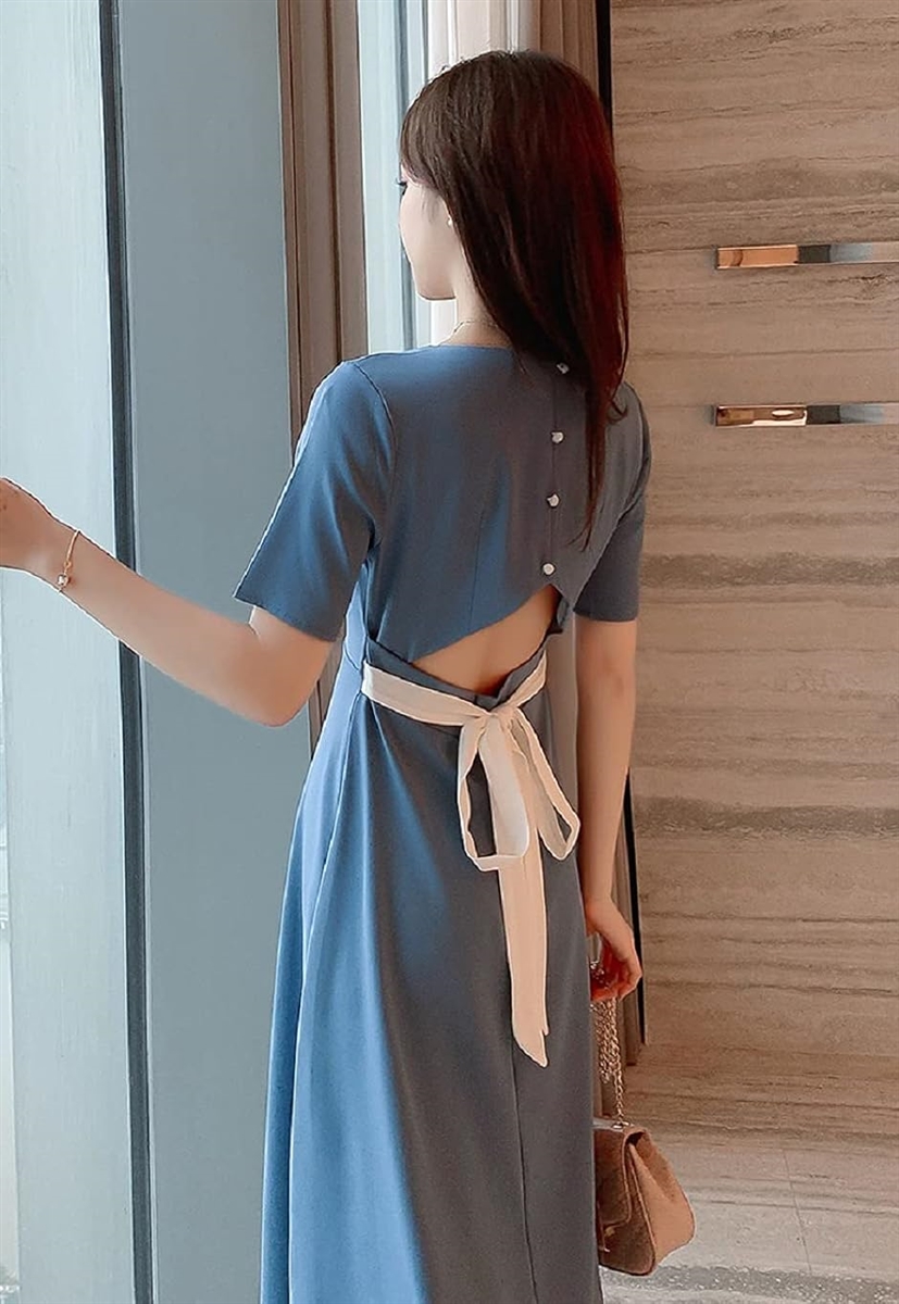 背中 腰 開き タイト Aライン フレア ワンピース セクシー 半袖
