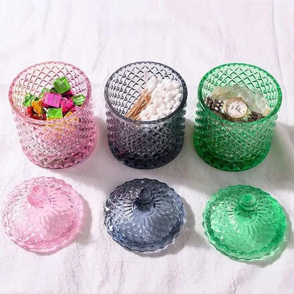 ガラス 小物入れ ビン 蓋付き 卓上 おしゃれ 調味料 保存容器 綿棒