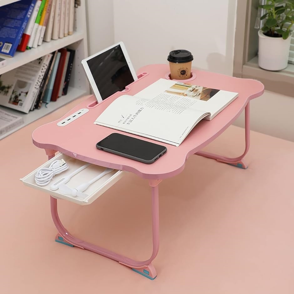 折りたたみテーブル 折り畳みテーブルパソコンデスク座卓 ベッドテーブル ローテーブル 凹溝付( ピンク,  Medium)｜horikku｜02