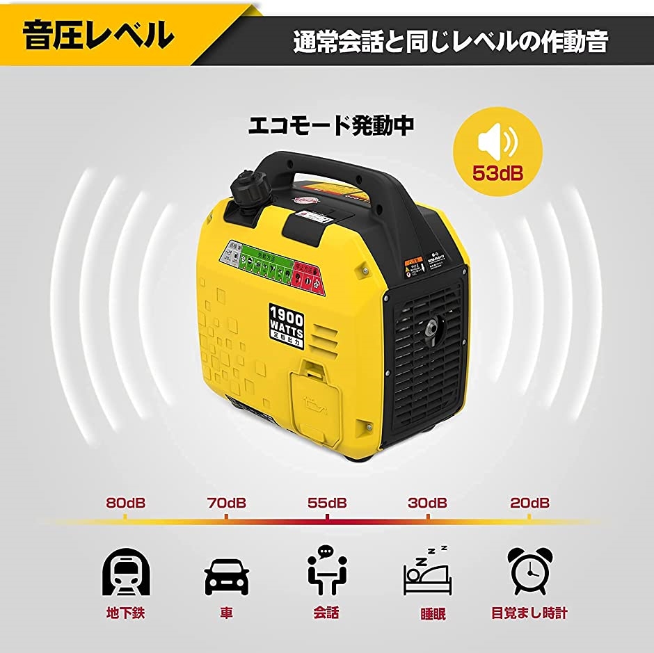 ユカト 発電機 超軽量17.5kg 定格1.9KVA インバーター発電機 正弦波