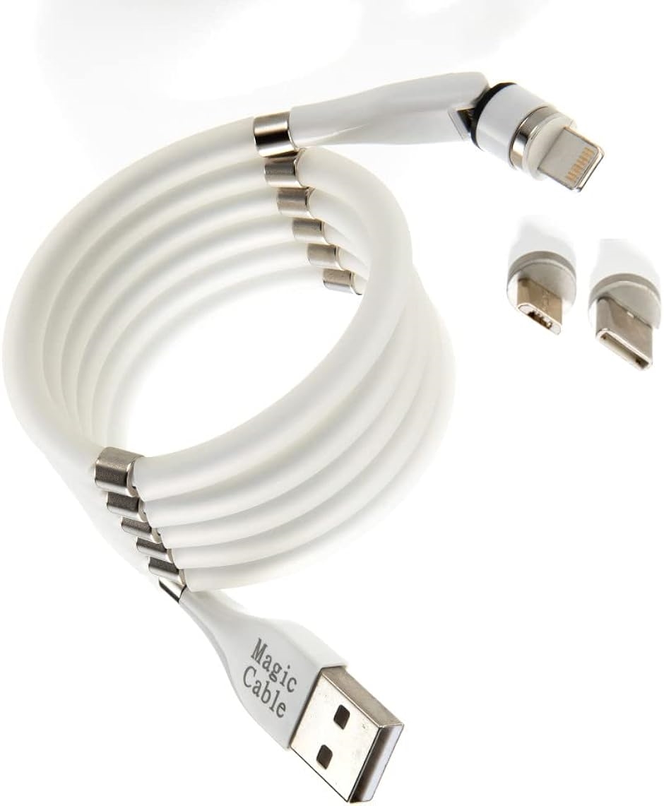 540 正規品 マジックケーブル USB充電ケーブル マグネットケーブル マグネット式 TYPE C( 白,  0.9m)｜horikku