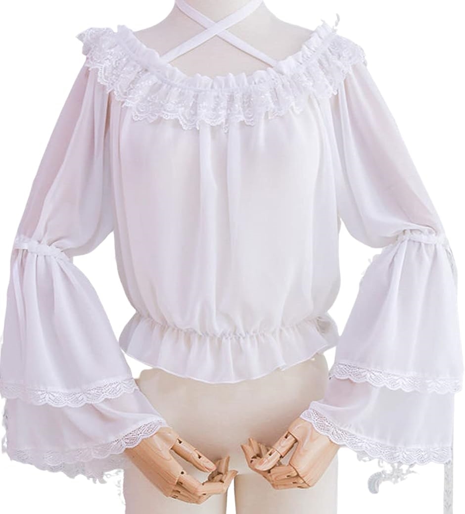 レディレイジー ロリータ 長袖 ブラウス トップス フリル 姫袖 レディース 白 ホワイト(ホワイト,  Free Size)