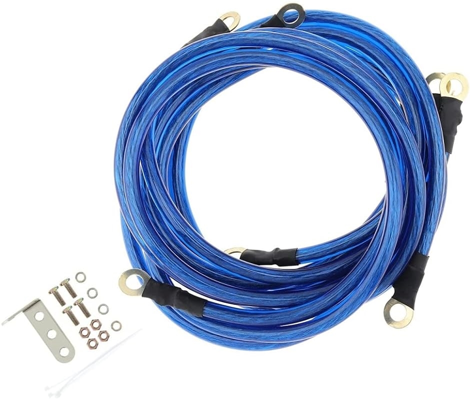 高品質 アーシング ケーブル 5本 セット ネジ アジャスター付き 汎用 MDM( ブルー)