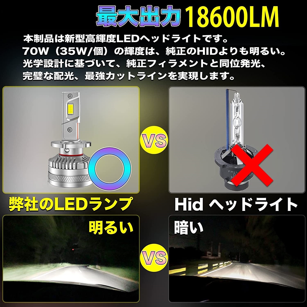 Led D3 D4 S/R 兼用18600LM 70W 35W/個 ヘッドライト ホワイト 6500K