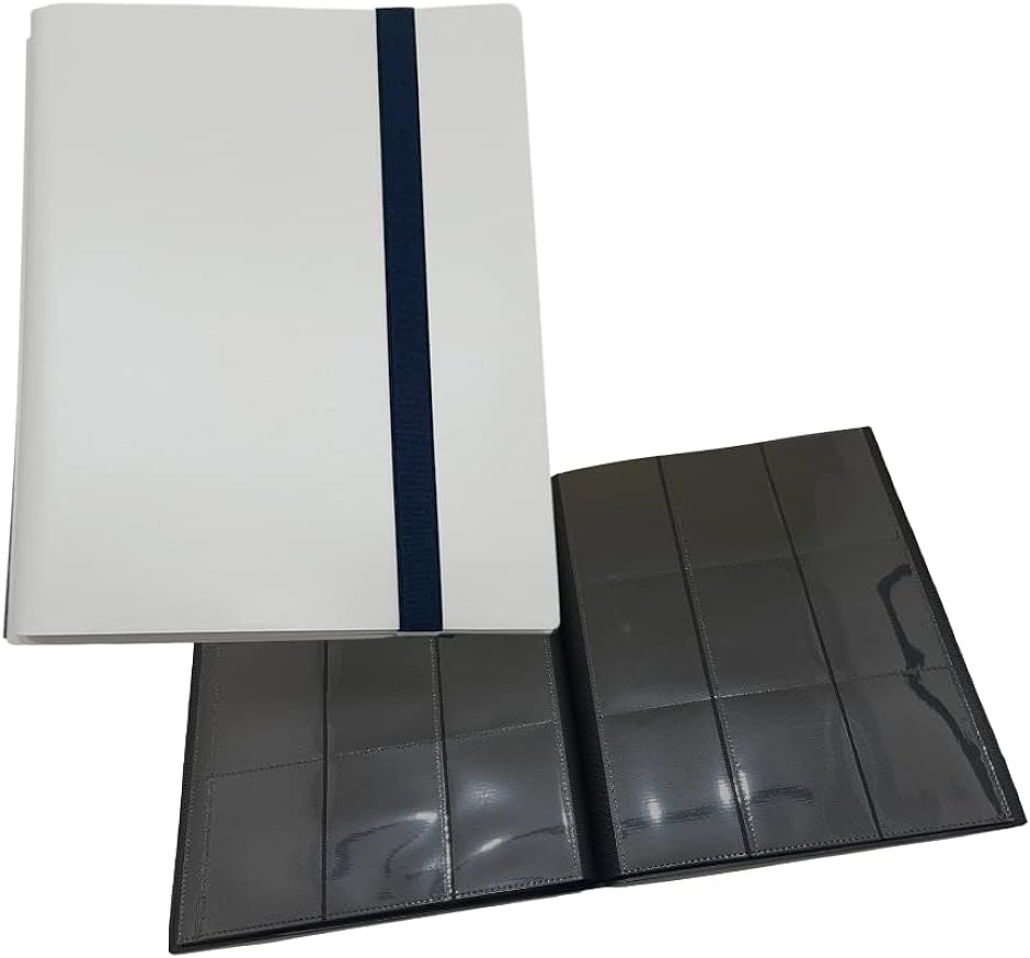 トレカ ファイル 40ページ 360枚収納可能 バンド付き カードファイル カードバインダー 横入れ( ホワイト,  ワンサイズ)