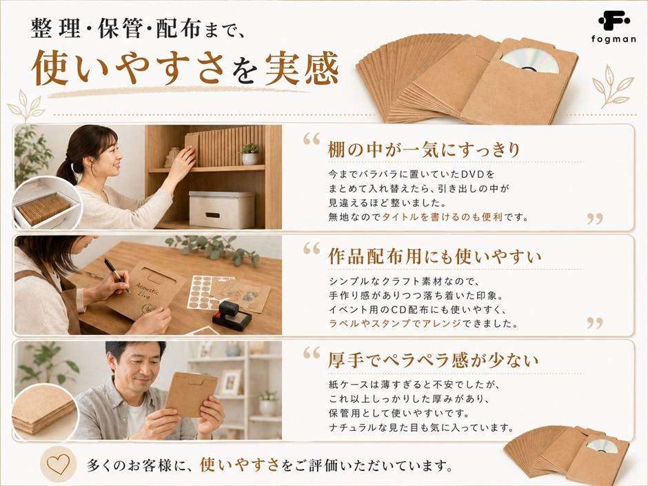 ディスクケース クラフト 紙 CD 40枚入 無地 厚紙 12.5x12.5cm DVD