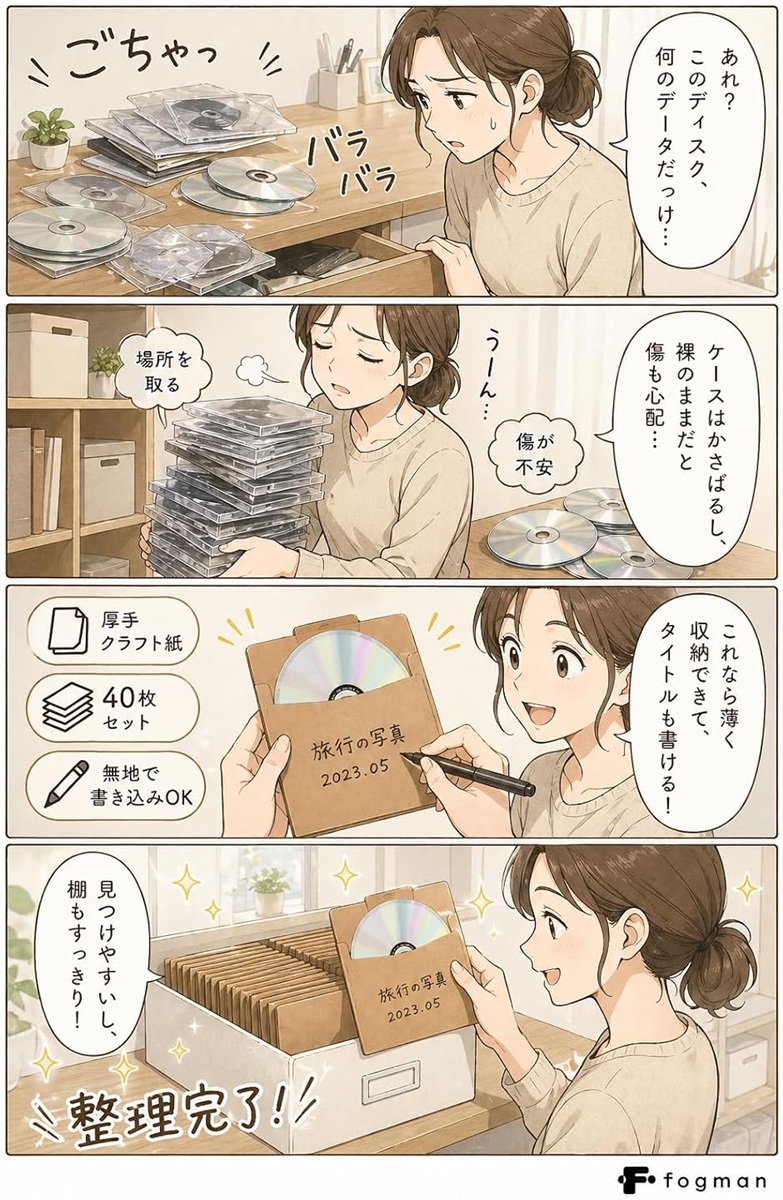 ディスクケース クラフト 紙 CD 40枚入 無地 厚紙 12.5x12.5cm DVD