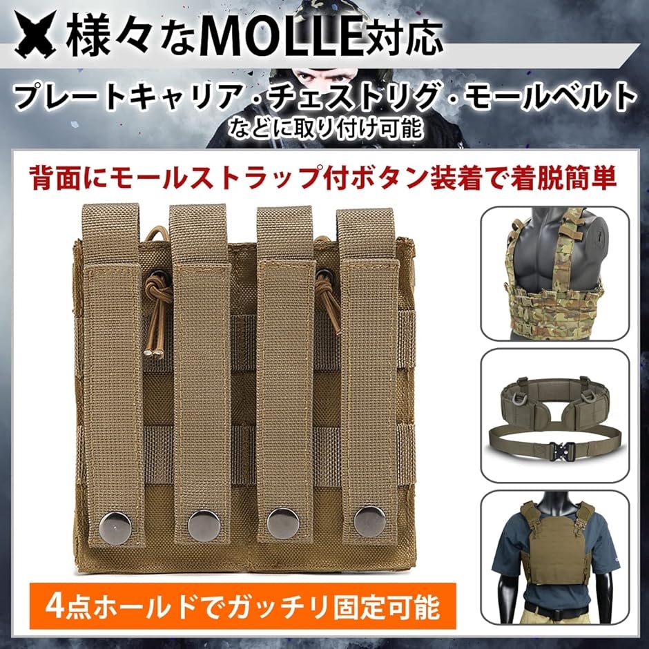 M4 ダブルマグポーチ2個セット マガジンポーチ M4 M16 AK AR モール対応 ダブル 2連式 サバゲー