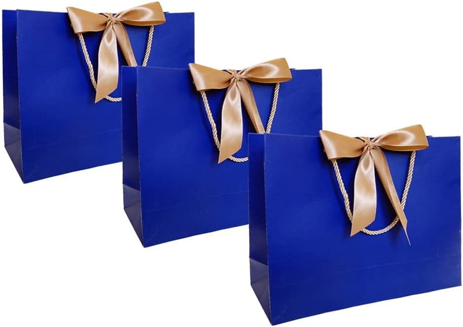 プレゼント紙袋 ギフト リボン付き 手提げ紙袋 贈り物 (ブルー) 3枚セット紙袋 ギフトバッグ リボン付き 手提げ紙袋 プレゼント用