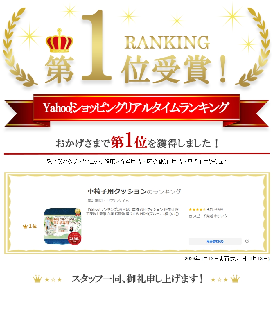 【Yahoo!ランキング1位入賞】車椅子用 クッション 座布団 理学療法士監修 介護 低反発 滑り止め MDM(ブルー, 1個 (x 1)) 関連画像5