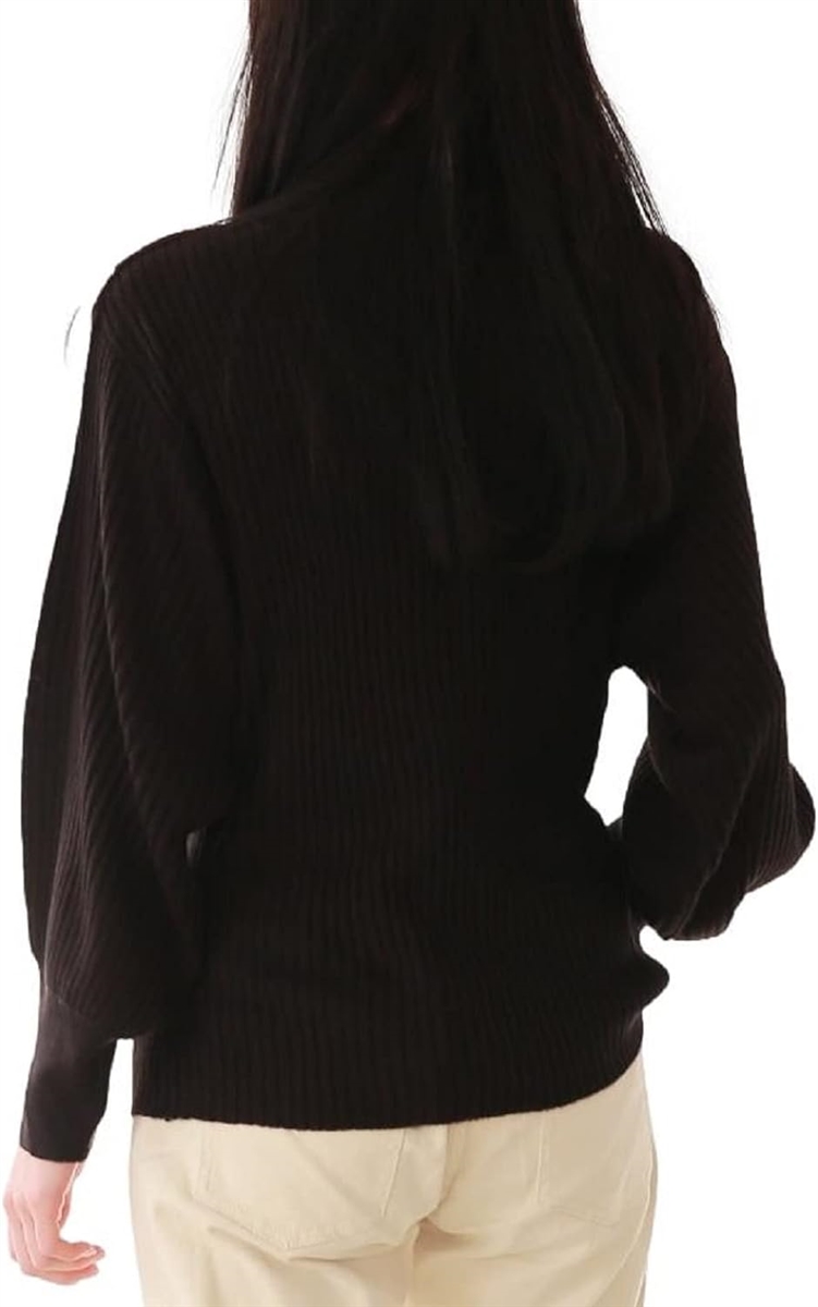 スリーピングシープ 袖ポワン ハイネック リブ ニット ボリューム袖 トップス 大きいサイズ( ブラック,  M)｜horikku