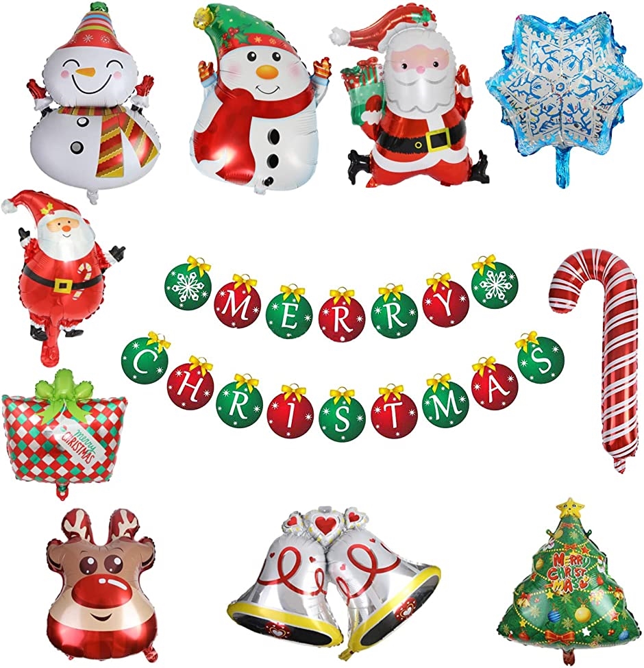 アルミバルーン クリスマス 飾り かわいい 装飾 オーナメント 11点セット 飾り付け 風船 パーティーグッズ( マルチカラー)