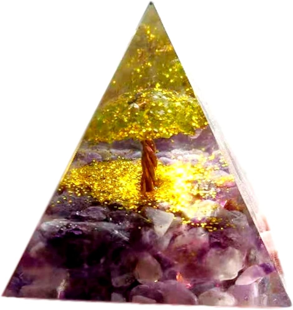 クリスタル ピラミッド オルゴナイト オルゴンピラミッド パワーストーン 水晶 6x6ｃｍ( ライフツリー)｜horikku