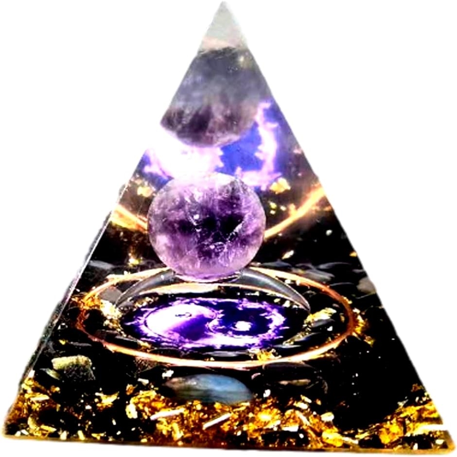 クリスタル ピラミッド オルゴナイト オルゴンピラミッド パワーストーン 水晶 6x6ｃｍ( インヤン)｜horikku