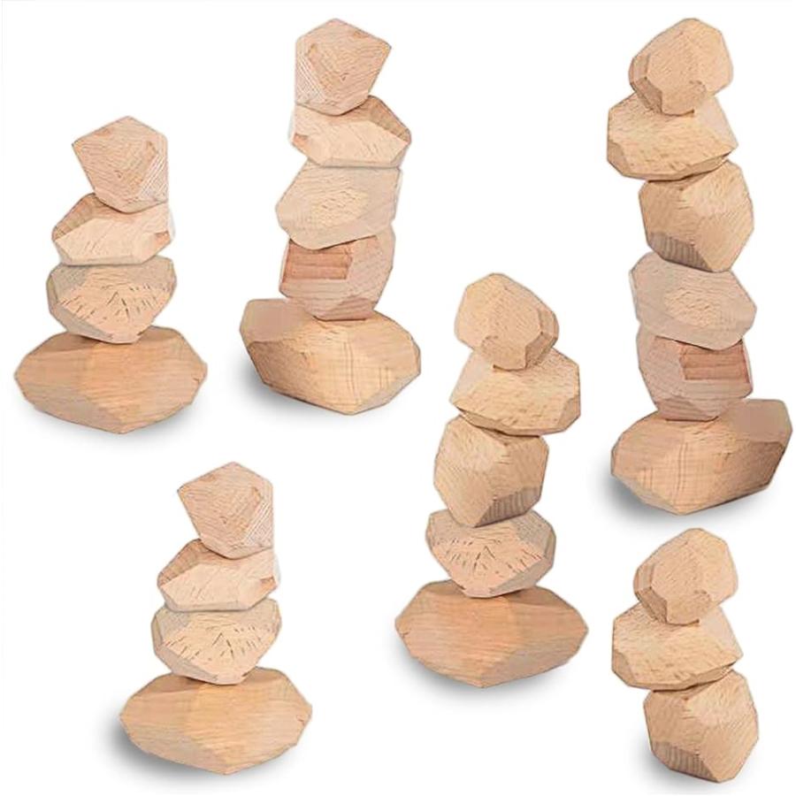 図形 キューブ デコボコ 石 積木 石子 積み木 26個セット( 木製)｜horikku