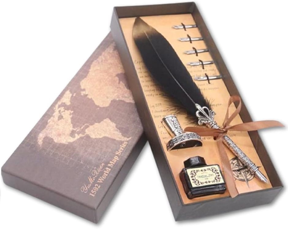 羽根 ペン 万年筆 スタンド インクボトル セット アンティーク