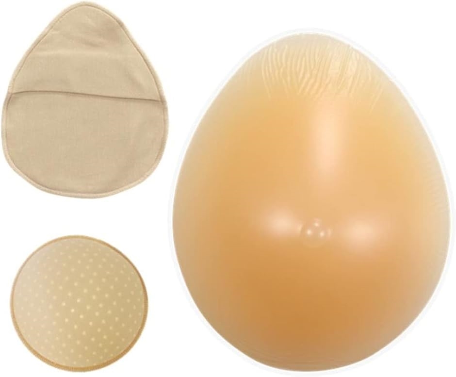人工乳房 水滴型 シリコンパッド 保護カバー ブラパット 3点セット フックなし 乳がんパッド バスト補正(ベージュ,  100g)