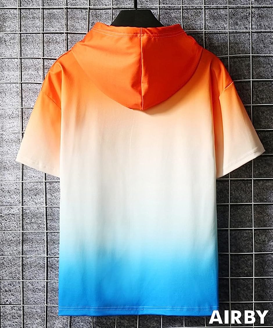 Tシャツ グラデーション パーカー 半袖 プルオーバー トップス フード