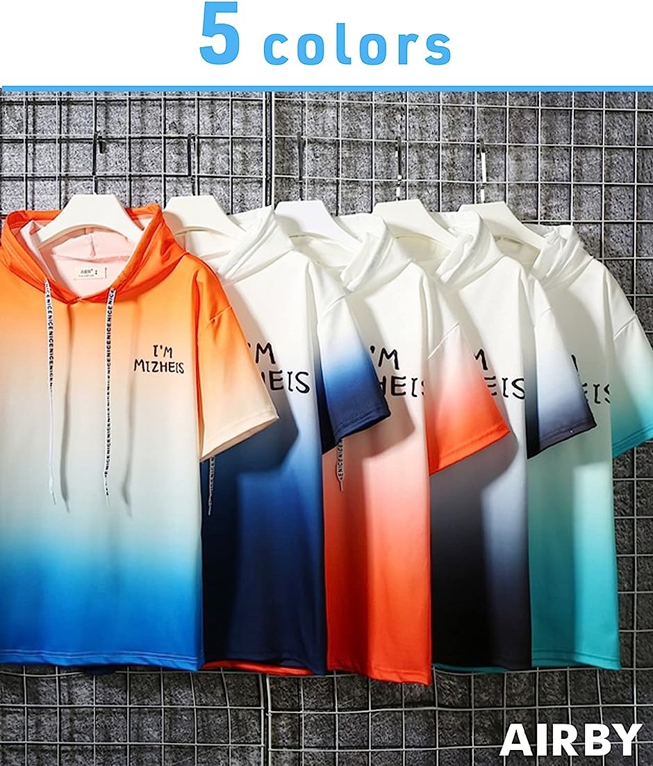 Tシャツ グラデーション パーカー 半袖 プルオーバー トップス Tシャツ グラデーション パーカー 半袖 プルオーバー トップス