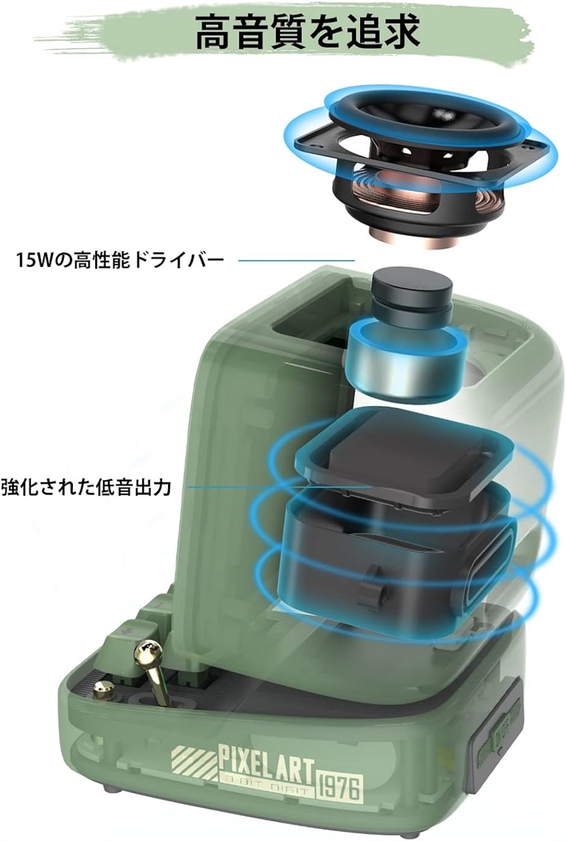 Ditoo-plus ポータブル Bluetoothスピーカー 3.55インチ LEDスクリーン ピクセルディスプレイ MDM( green)｜horikku｜04