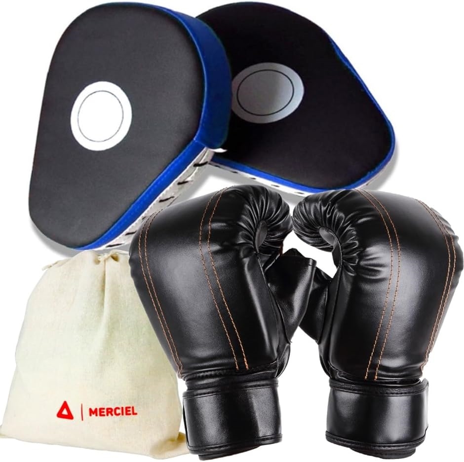 ボクシング グローブ ミット セット 収納袋 付き フリーサイズ元ボクサー監修…( グローブ ＆ ミット (ブルー),  フリーサイズ)