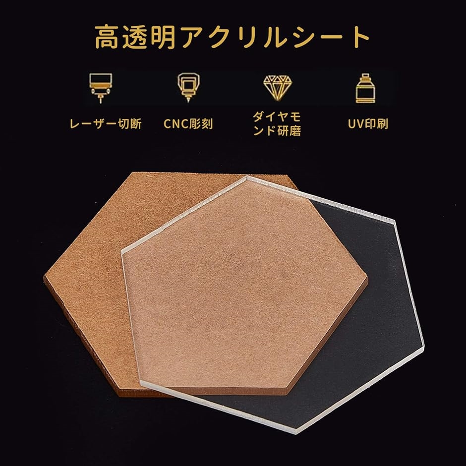 20枚81.5x70.8x2.7mm透明アクリル板 六角形アクリルシート 保護紙付き