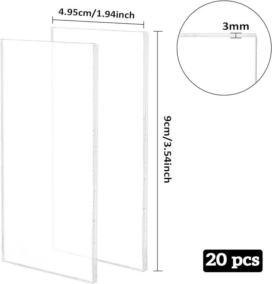 20枚90x49.5x3mm透明アクリル板 長方形アクリルシート 保護紙付き 看板