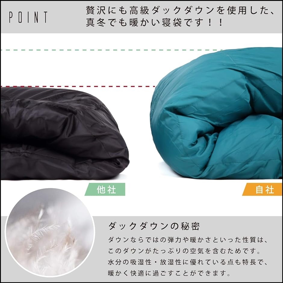 真冬対応型 ダウン 寝袋 シュラフ 耐寒-30度 マミー型 羽毛90%( グリーン)｜horikku｜03