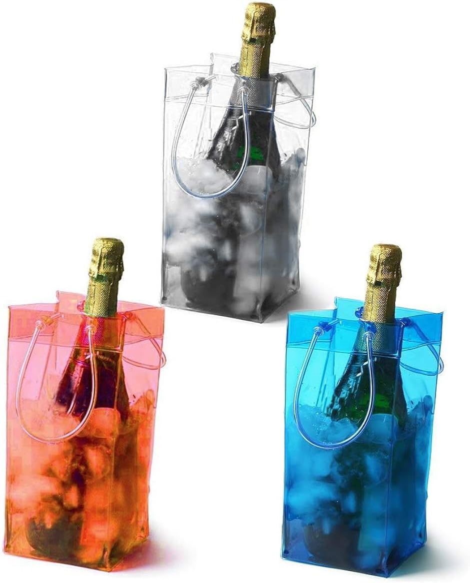 アイスクーラーバッグ ワインバッグ 保冷 氷 PVC シャンパン 日本酒 焼酎 飲み物 3色セット MDM( クリア・ブルー・オレンジ)｜horikku