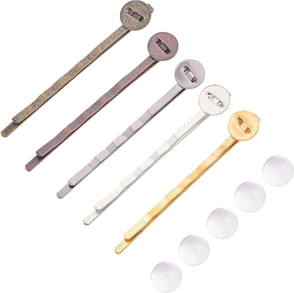 50セット 5色 ヘアボビーピン 50個 ヘアクリップ 台座付きのヘアピン