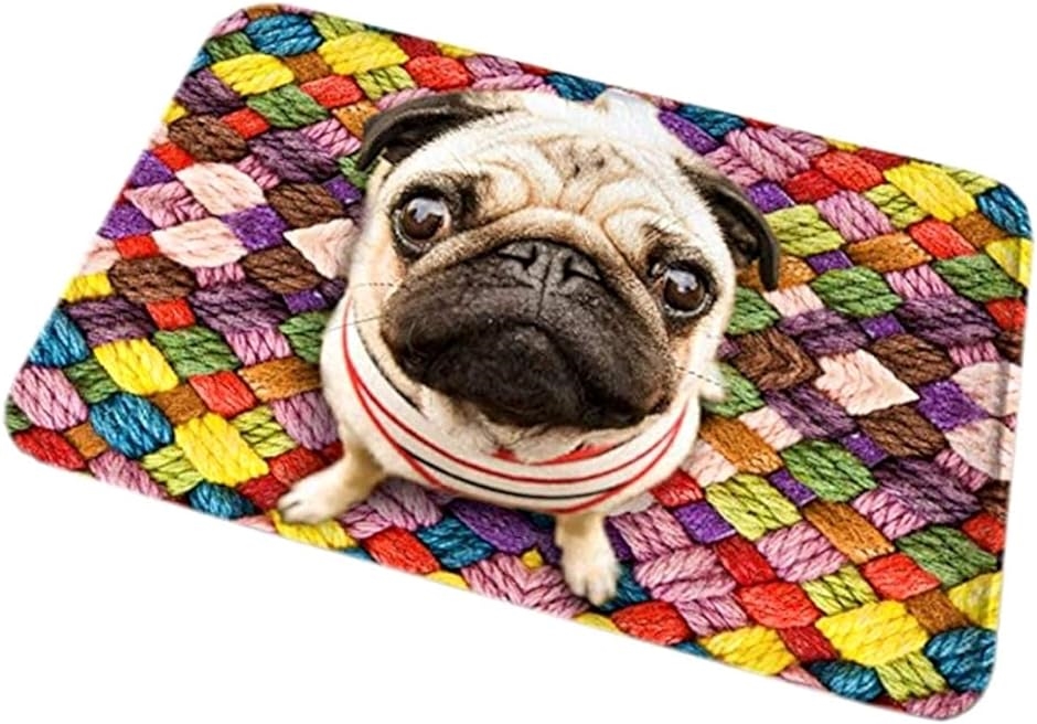 玄関 マット パグ 見上げる わんこ ワンちゃん 犬 3D風 リビング ラグ