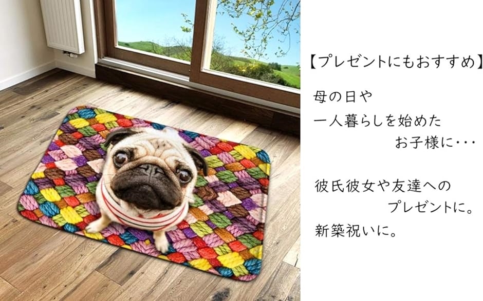 玄関 マット パグ 見上げる わんこ ワンちゃん 犬 3D風 リビング ラグ