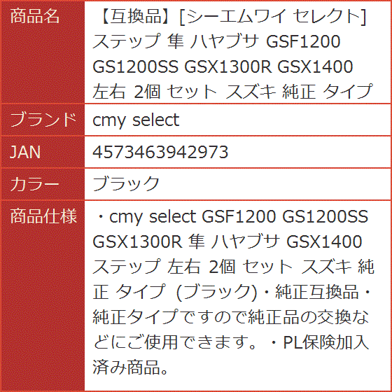 互換品】シーエムワイ セレクト ステップ 隼 ハヤブサ GSF1200