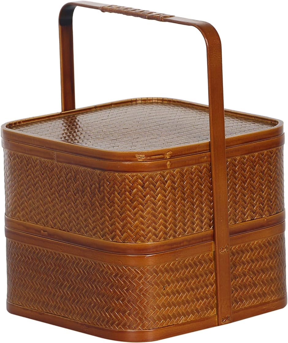 高級 竹編み 収納ボックス カゴ 茶器 茶具 竹籠 バスケット お出かけ用 バッグ 22x22( 茶（22x22）)
