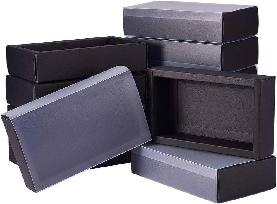 12個10x17x4cm クラフト紙 ギフトボックス PVCカバー付き( 黒色