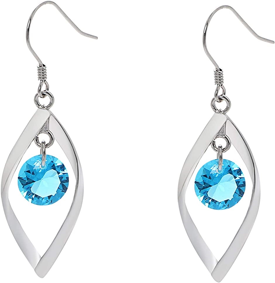 ピアス レディース 人気 葉 揺れる スタッド シルバー925 キュービックジルコニア 金属アレルギー対応 大小 MDM( ブルー Large)