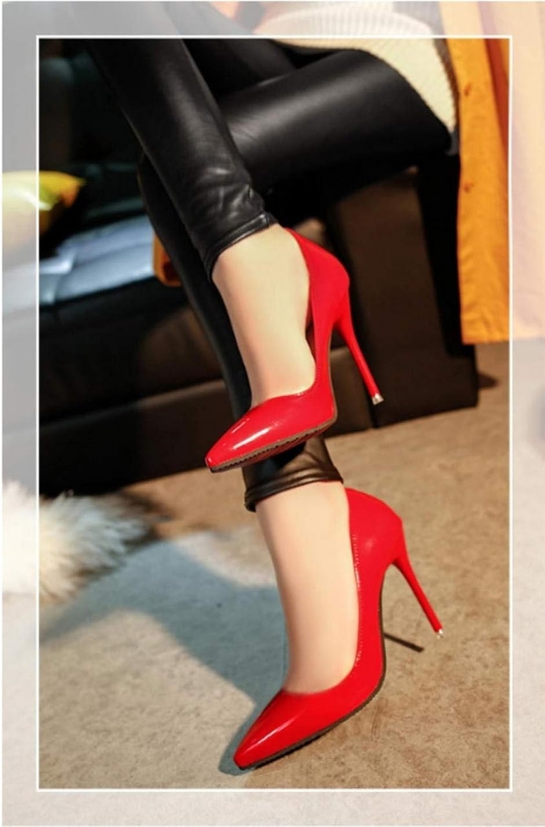 ハイヒール パンプス エナメル ポインテッド ピン 赤 23.5cm( レッド
