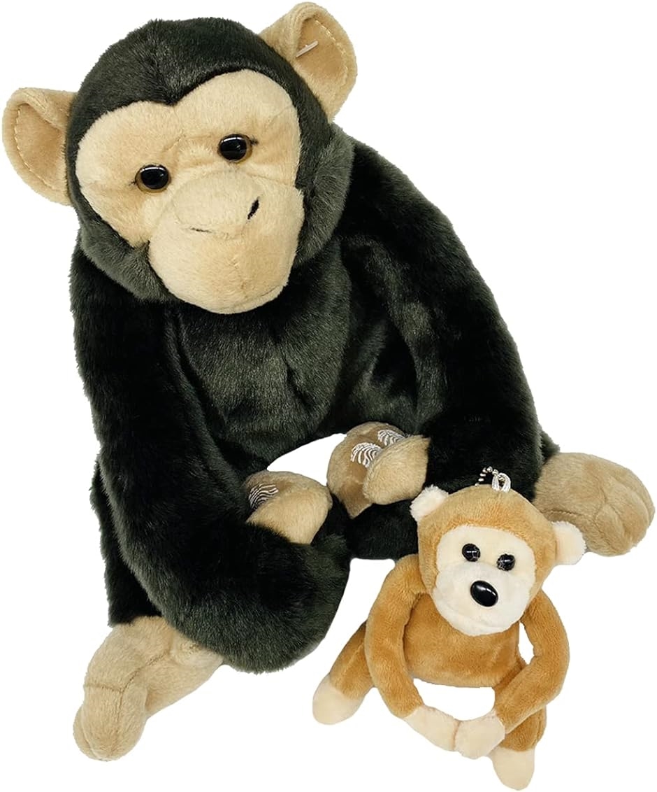 動物 猿 チンパンジー ぬいぐるみ ＆ ボールチェーン 2点セット ぶらさがり( ブラウン)