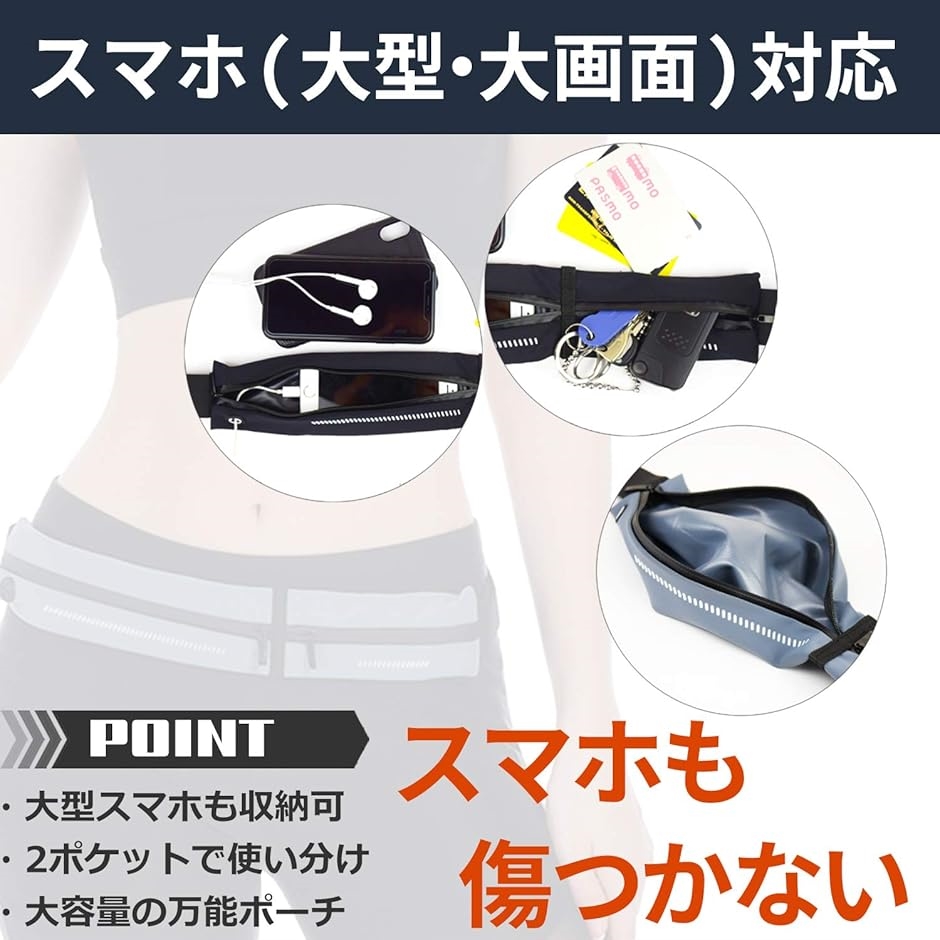 ランニング ポーチ スマホ 揺れない 防水 防汗 大容量 独立2ポケット ウエストポーチ ジョギング ウォーキング( マリンブルー) | ブランド登録なし | 03