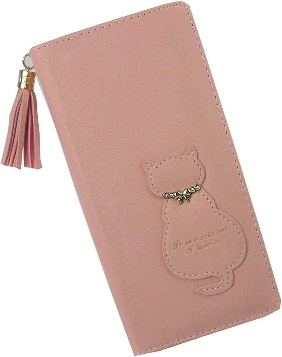 猫 財布 女の子 子供 長財布 ウォレット カード収納 小学生 中学生 かわいい プレゼント ピンク( ピンク)