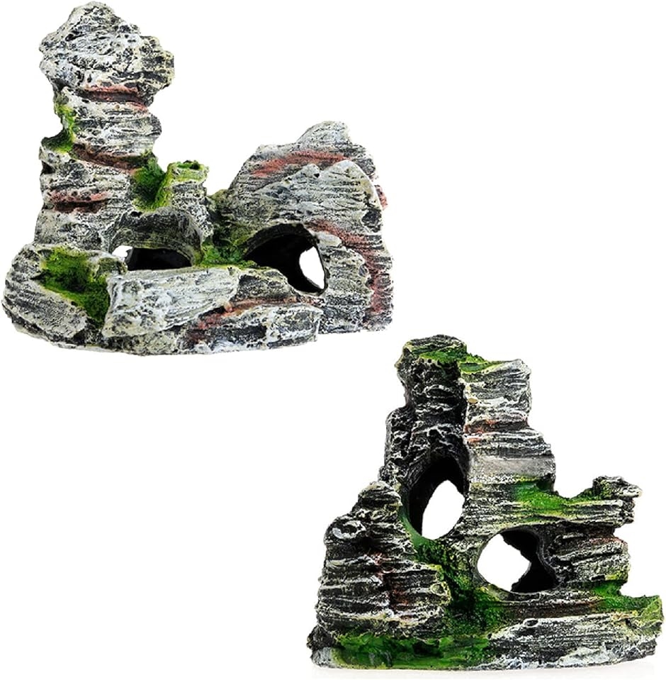 水槽オブジェ オーナメント 岩 アクアリウム 模型 熱帯魚 飾り 装飾 2種セット( 灰色)｜horikku