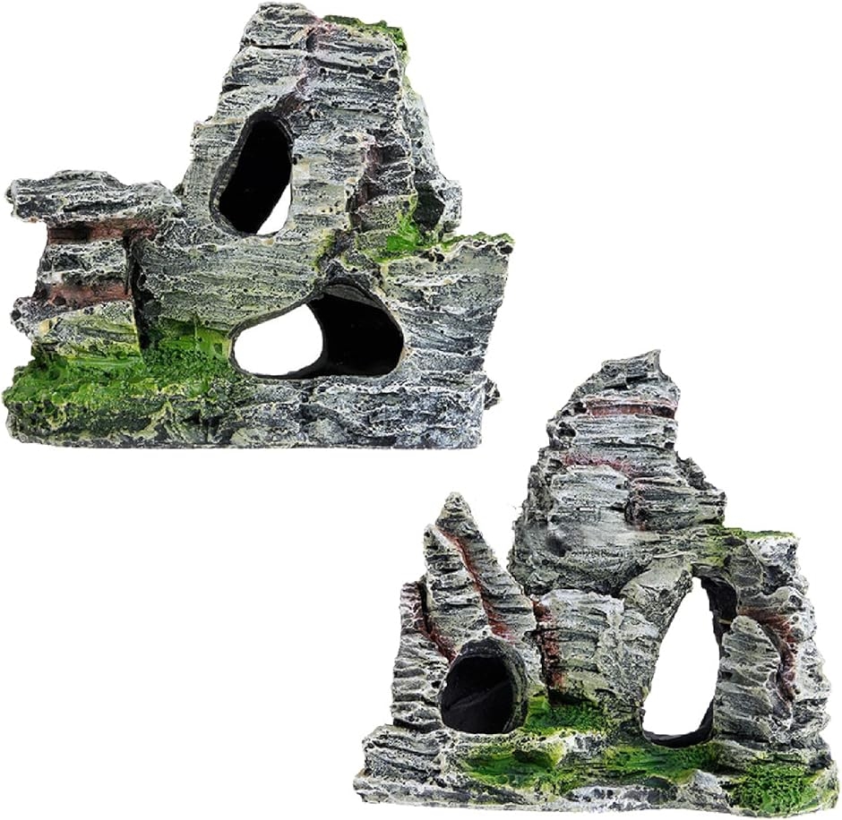 水槽オブジェ オーナメント 岩 アクアリウム 模型 熱帯魚 飾り 装飾 2種セット( 灰色)｜horikku｜07
