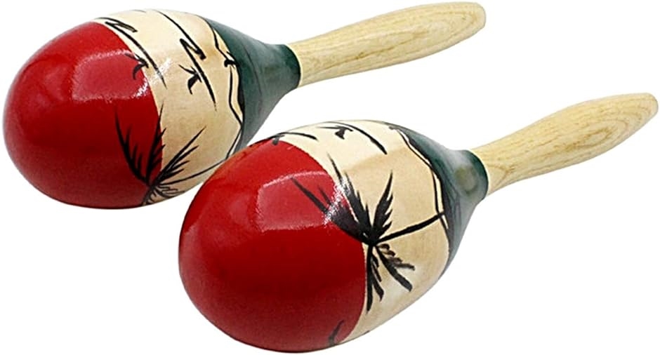 マラカス Maracas ラテンパーカッション 木製 ウッド 打楽器 シェイカー 玉子型 Egg 2本組( 椰子の木,  24.5cm)