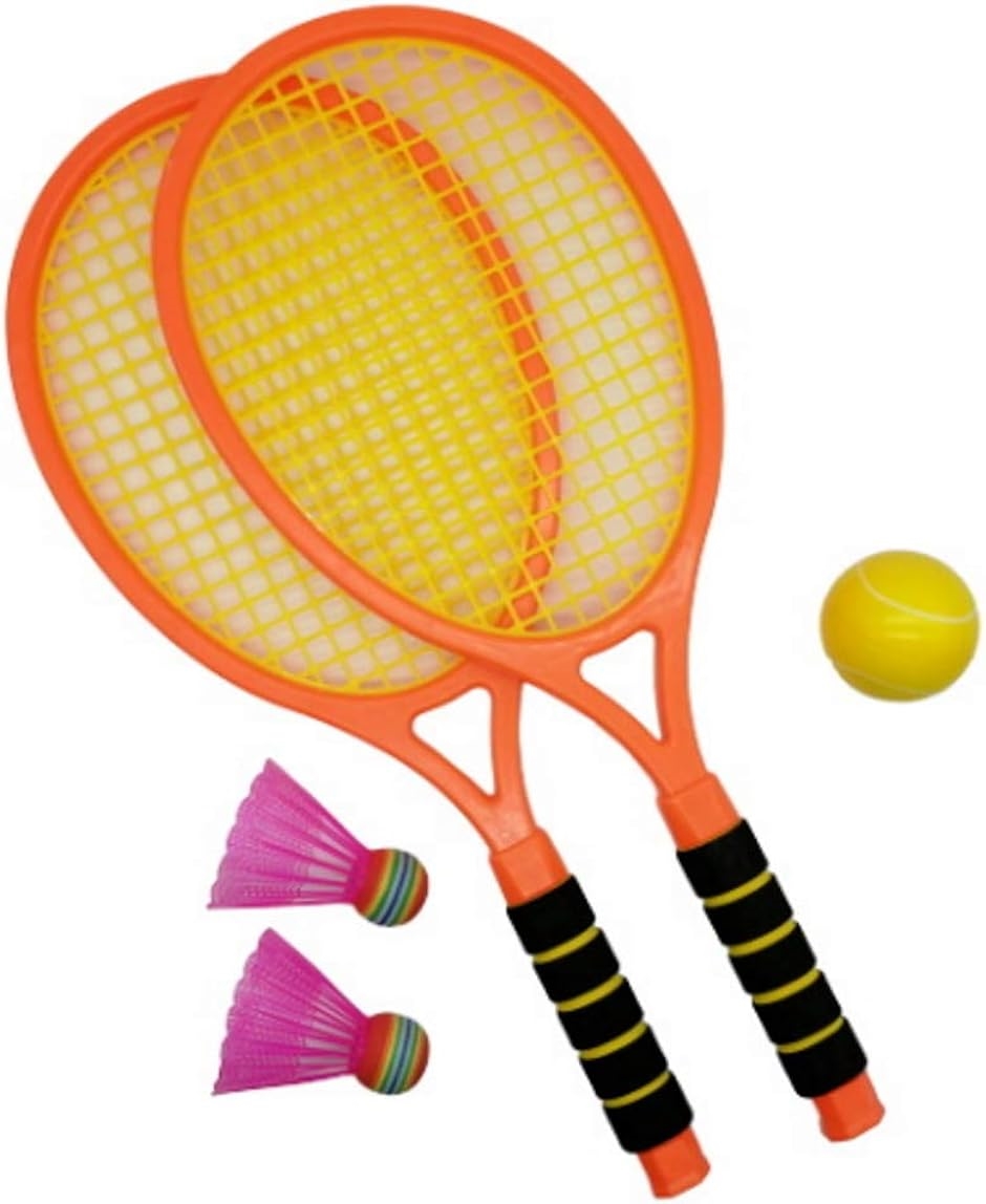 ラケットセット テニスセット バトミントン ボール 子供 羽2個 ボール1個 親子 屋外 室内( オレンジ)