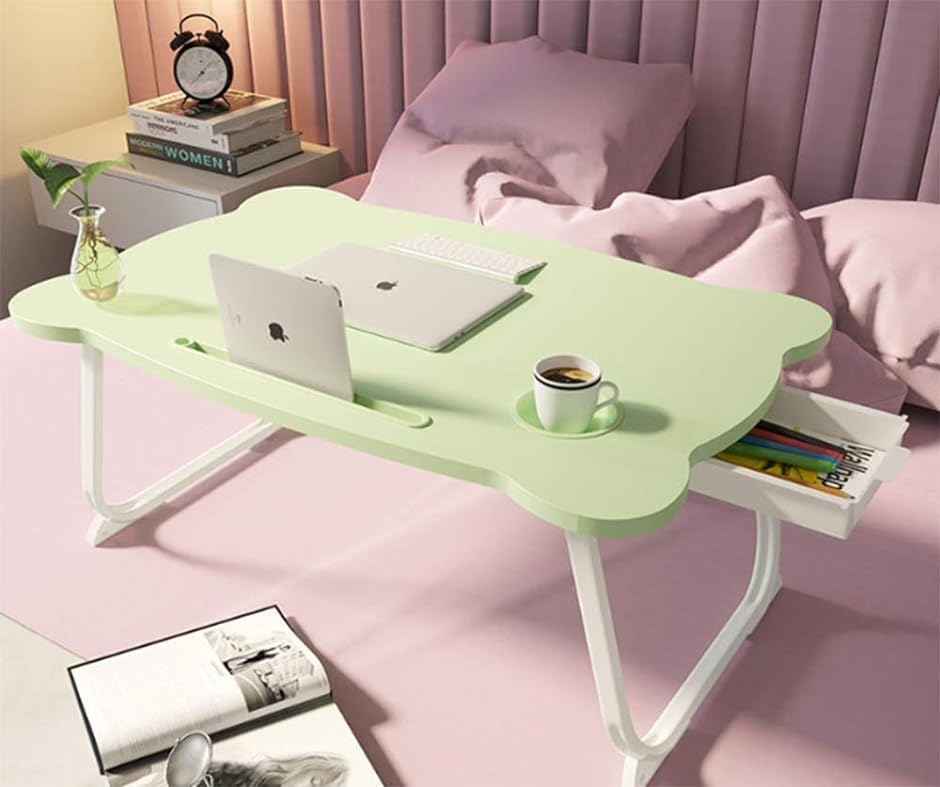 折り畳み テーブル パソコンデスク 座卓 ベッドテーブル ローテーブル 凹溝付き ラップトップテーブル アウトドア 多機能( グリーン)